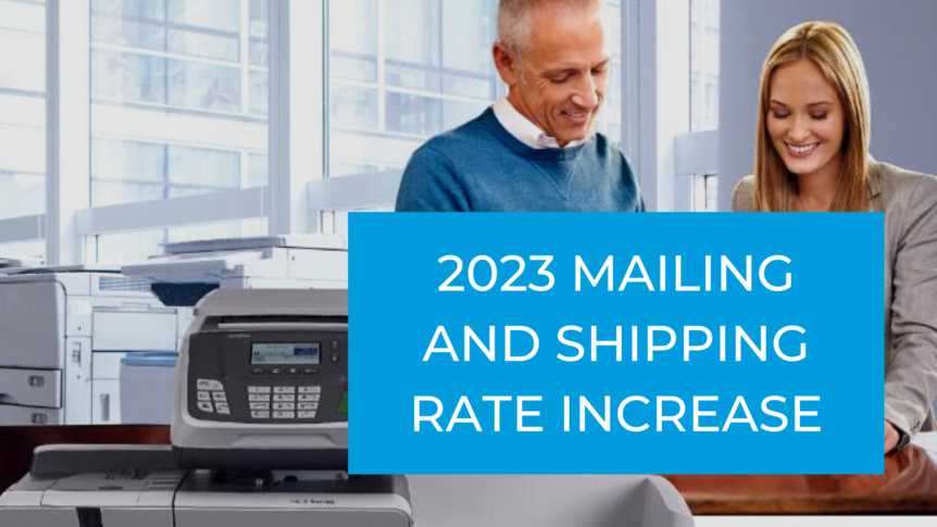 2023 Mailing and Shipping Rate Increase two people in an office talking about it