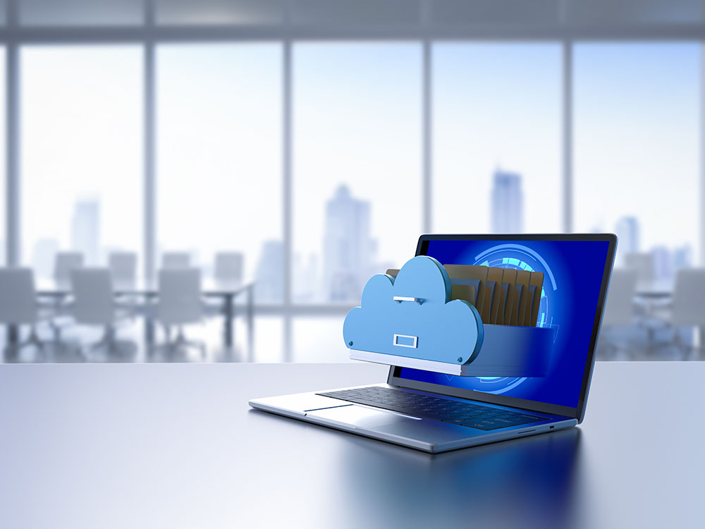cloud storage illustration coming out of laptop for document workflow software help